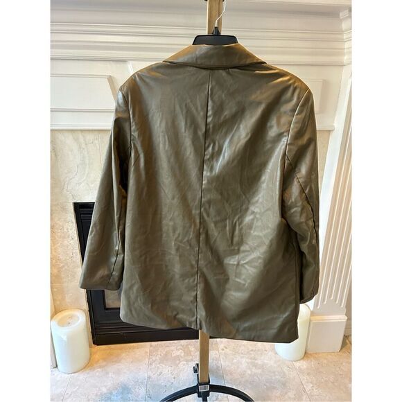 H&M Women’s Olive Green Dress Jacket Faux Leather Coat Blazer Size M - Picture 2 of 7